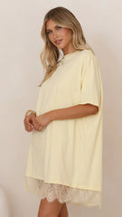 Saya T Shirt Lace Mini Dress - Yellow