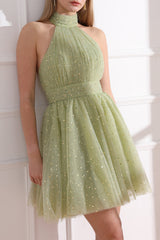Halter High Neck Mini Prom Dress