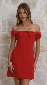 Taylor Bow Mini Dress - Red
