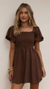 Molly Linen Mini Dress - Chocolate