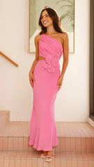 Bloom One Shoulder Cut Out Maxi Dress - Hot Pink