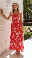 Marcel Maxi Dress - Red Festive Print