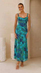 Margo Midi Dress - Blue/Green Floral