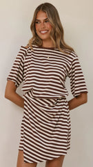Adelia Mini Dress - Chocolate Stripe