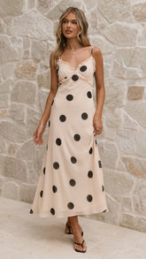 Jianna Maxi Dress - Cream/Black Polka Dot