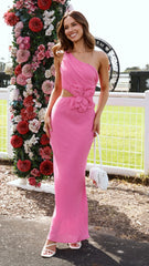 Bloom One Shoulder Cut Out Maxi Dress - Hot Pink