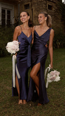 Yasmeen Tie Front Maxi Dress - Navy