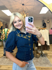 Dear Rodeo Denim Stitched Top