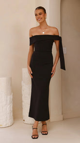 Halen Off Shoulder Midi Dress - Black