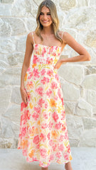 Rahima Maxi Dress - Pink/Yellow Flower