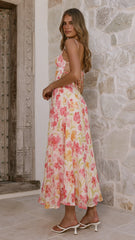 Rahima Maxi Dress - Pink/Yellow Flower