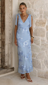 Usha Tie Strap Maxi Dress - Light Blue