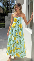 Kaethe Maxi Dress - Lemon/Aqua Floral