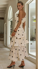Cassandra Maxi Dress - Cream/Black Polka Dot