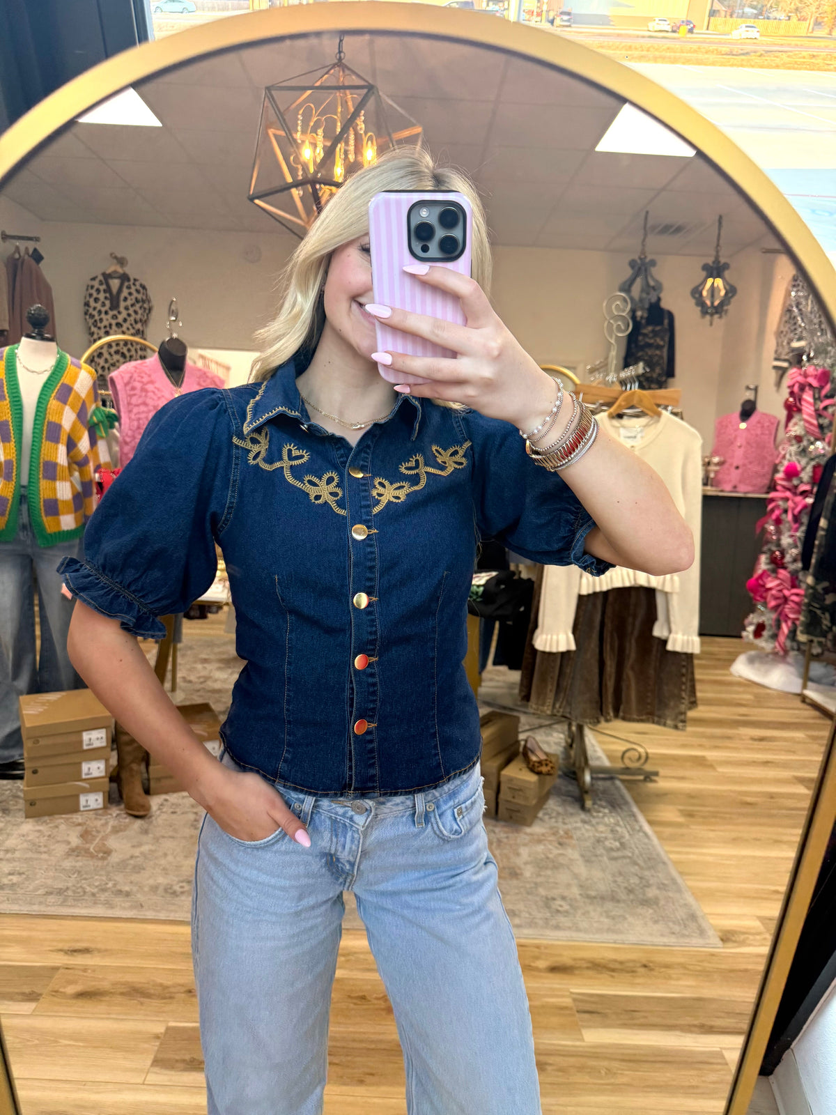 Dear Rodeo Denim Stitched Top