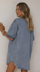 Maliha Button Up Mini Dress - Light Denim
