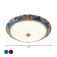 14"/16"/19.5" Wide LED Bowl Flush Mount Lamp Countryside Red/Blue Finish Milk Glass Flush Ceiling Light for bedroom