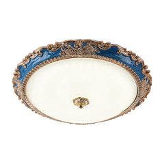 14"/16"/19.5" Wide LED Bowl Flush Mount Lamp Countryside Red/Blue Finish Milk Glass Flush Ceiling Light for bedroom