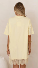 Saya T Shirt Lace Mini Dress - Yellow
