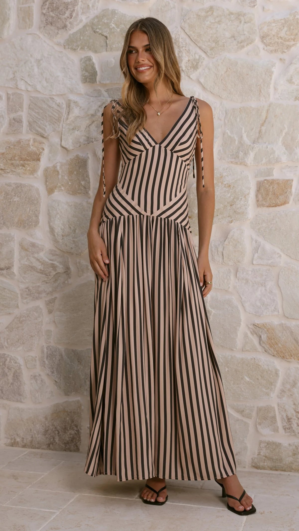 Zoriah Maxi Dress - Black/Beige Stripe