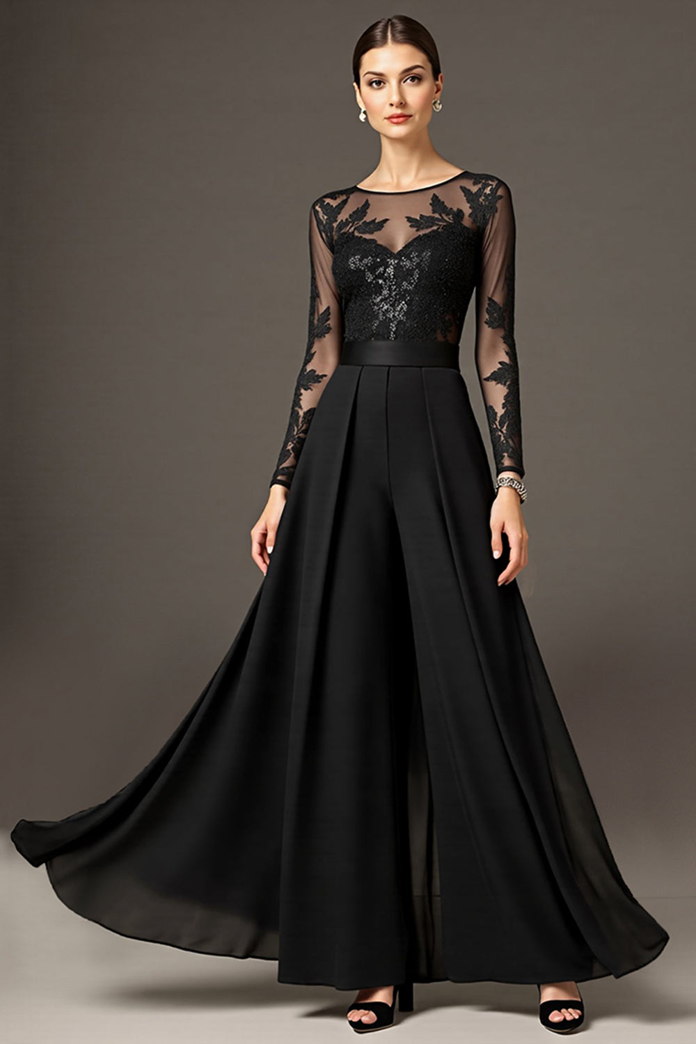 Black Long Sleeve A Line Mother Of The Bride Dress With Appliques