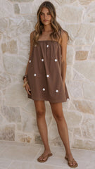 Karina Strapless Mini Dress - Chocolate/White Polka