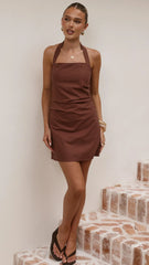 Kayden Mini Halter Dress - Chocolate