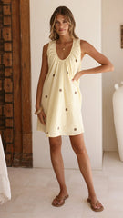 Alaya Mini Dress - Yellow/Chocolate Polka
