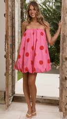 Everly Strapless Mini Dress - Pink/Red Polka