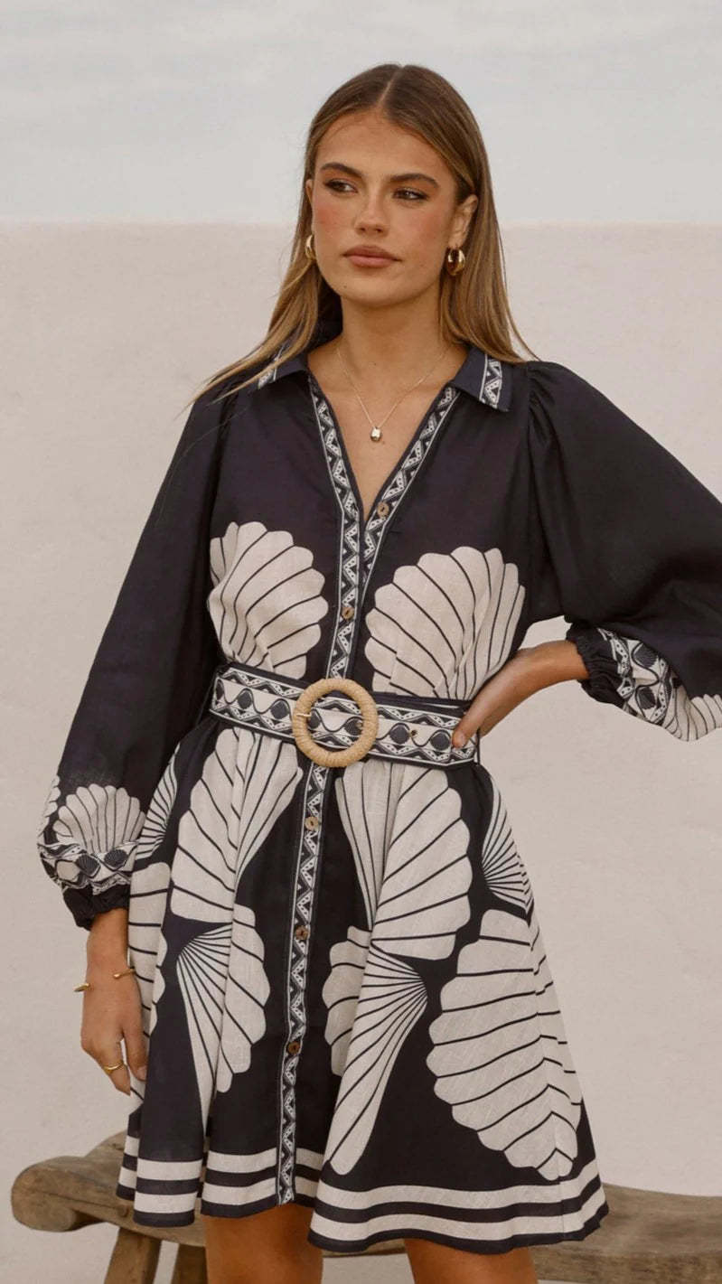 Mariel Long Sleeve Mini Dress - Black