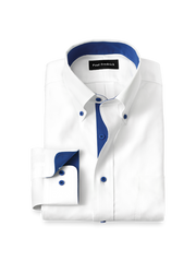 Product Image of Comfort Stretch Non-iron Solid Dress Shirt With Contrast Trim-White/Cobalt