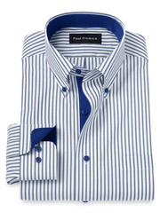 Product Image of Comfort Stretch Non-iron Stripe Dress Shirt With Contrast Trim-White/Navy