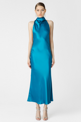 Pippa Petite Satin Gown in Peacock by Sau Lee - RENTAL