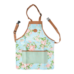 Rose print jute apron with adjustable neck strap and pockets for gardening tools – Keans Claremorris.