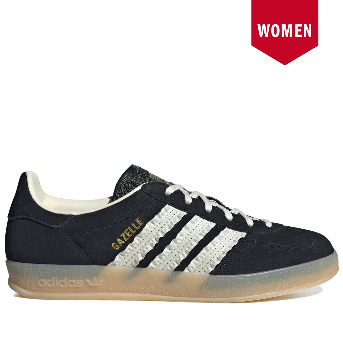 Women's Adidas Gazelle Indoor Shoes - Core Black/White Cream/Gum Core Black