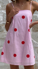 Bethani Mini Dress - Pink Red Polka