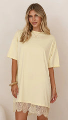 Saya T Shirt Lace Mini Dress - Yellow