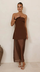 Kimora Strapless Mini Dress & Organza Skirt Set - Chocolate