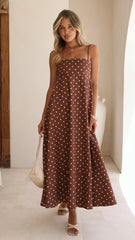 Elie Maxi Dress - Chocolate/Cream Polka Dot