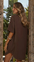 Maliha Button Up Mini Dress - Chocolate Denim